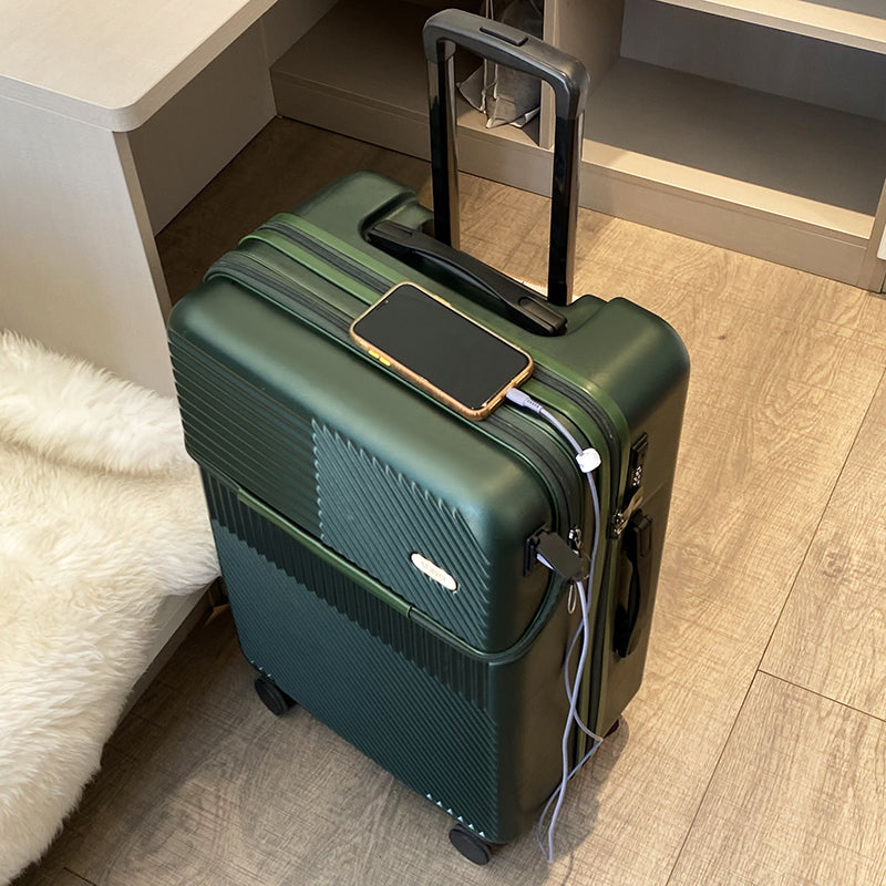 USB Charging Travel Suitcase – Lightweight Front-Opening Trolley Luggage for Men & Women (20/24/26 Inch)