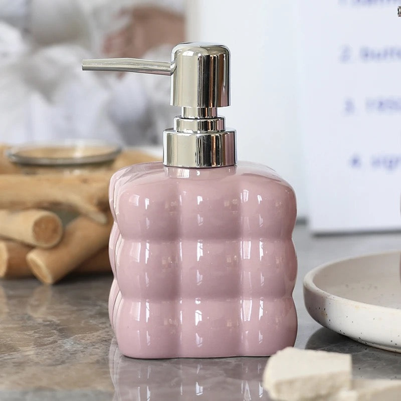 Ceramic Cloud Shaped Liquid Soap Dispenser – 300ml Refillable Press Bottle for Bathroom Body Wash, Shampoo, or Hand Sanitizer