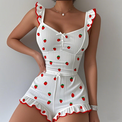 Women’s Summer Pajama Set – Bow Strap Crop Top and Elastic Shorts Two-Piece Sleepwear for Comfortable Nightwear