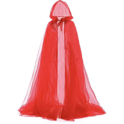 Hooded Mesh Cloak Cape – Men and Women Long Witch Wedding Bride Costume, Gothic Halloween Party Dark Goth Cosplay Outfit