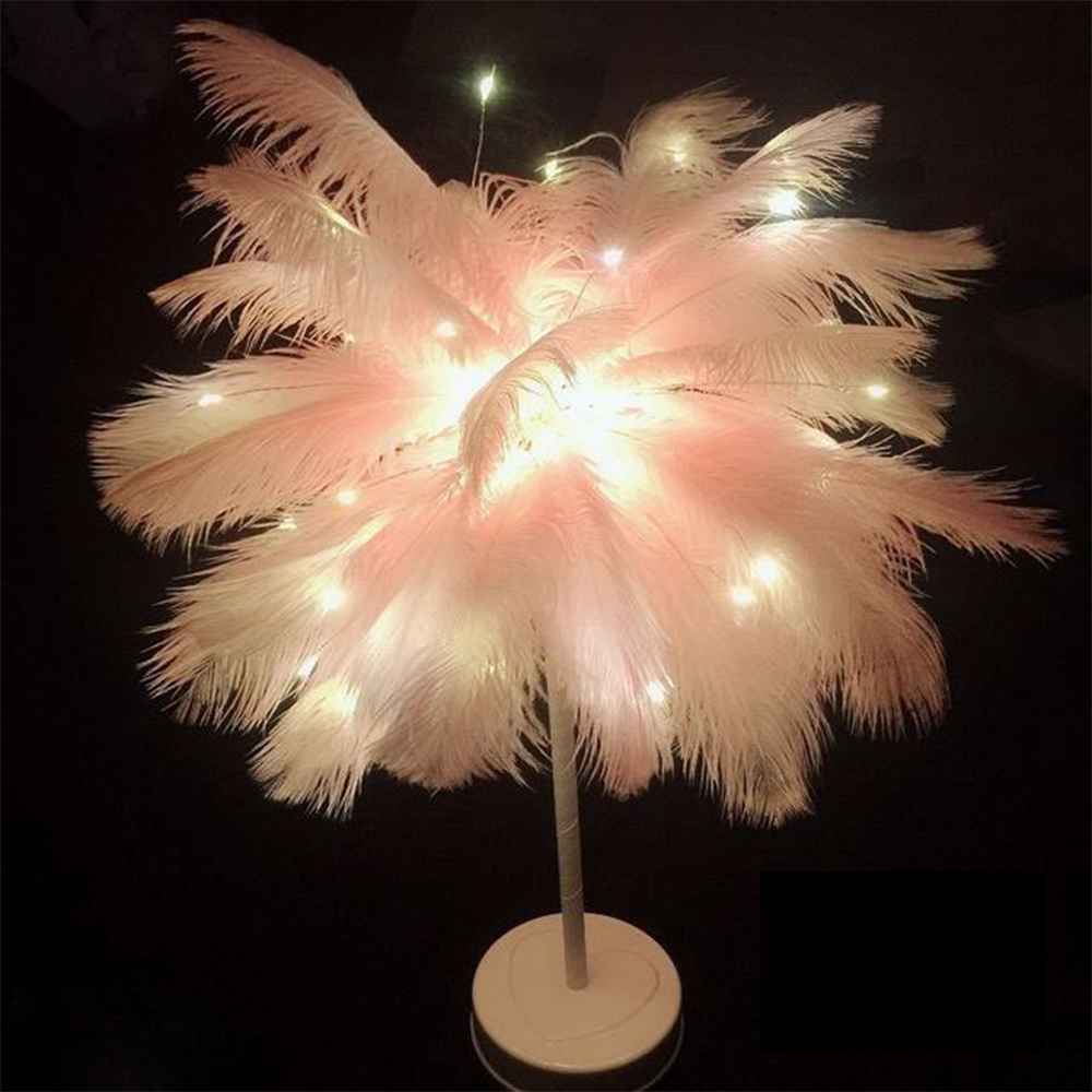 DIY Feather Table Lamp – Remote Control USB/AA Powered Warm Light Lamp for Wedding, Bedroom & Romantic Home Decor