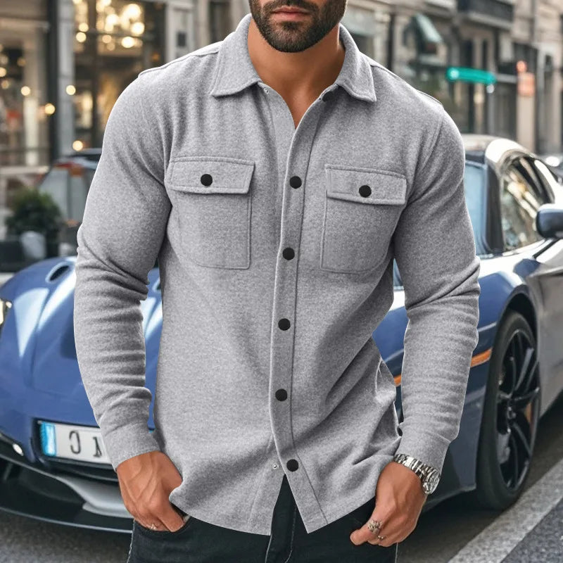 Men’s Fleece Lapel Jacket – Single-Breasted Outerwear with Pockets, Casual European Style for Autumn & Winter