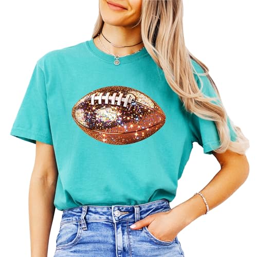 Glitter Football Graphic Tee for Women – Oversized Fall Season Shirt Perfect for Teen Girls, Casual Game Day Style, and Sporty Fun Looks