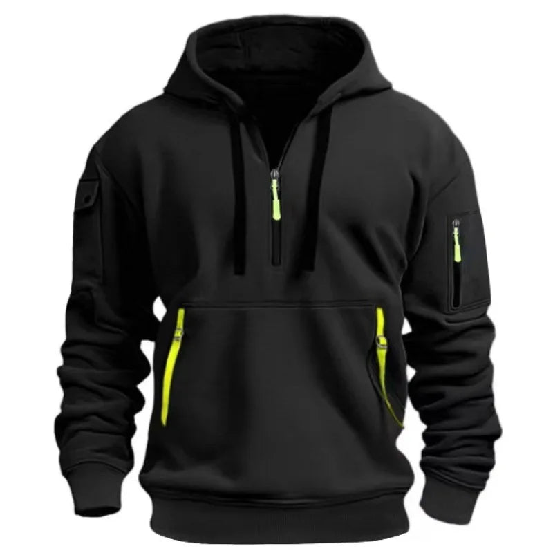 Men’s Half-Zip Hoodie – Multi-Pocket Pullover Sweatshirt for Sports, Travel & Casual Everyday Comfort
