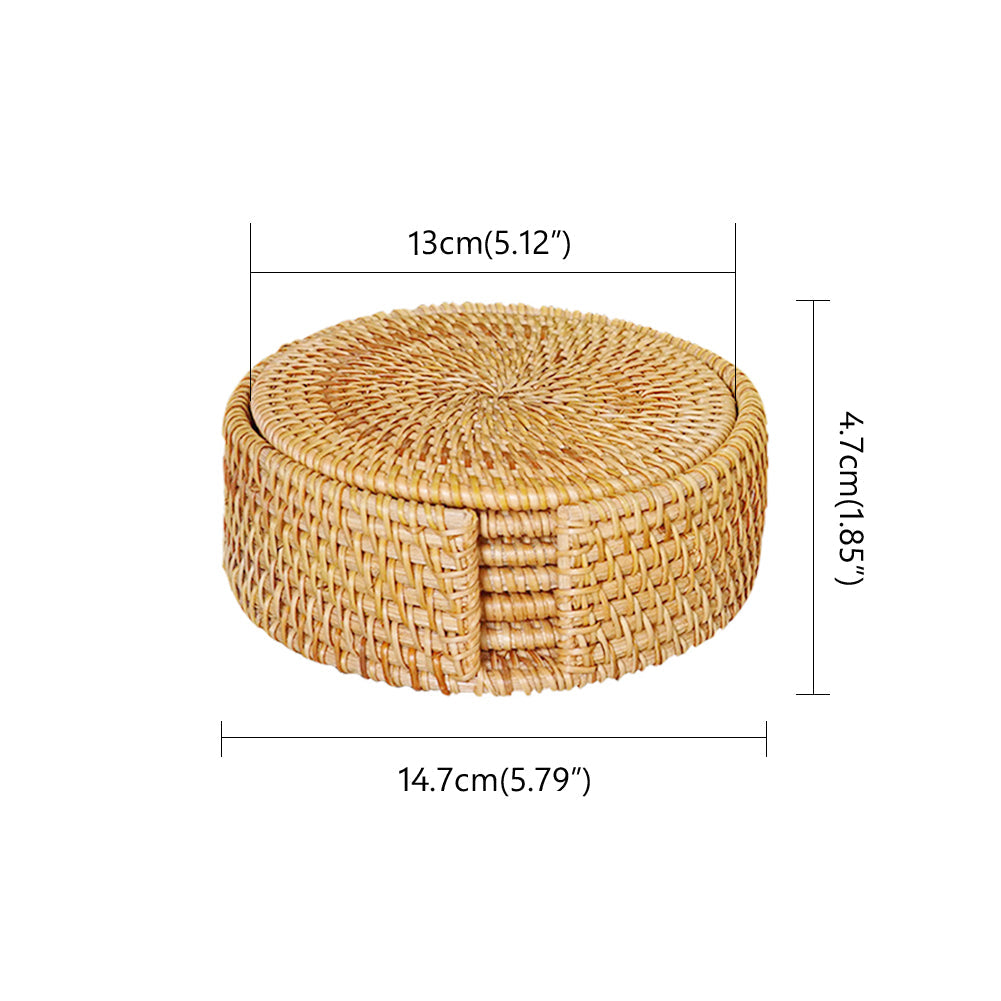 Cowijk Six Pieces Rattan Placemat Set – Woven Table Mats with Holder for Cups, Bowls & Kitchen Décor