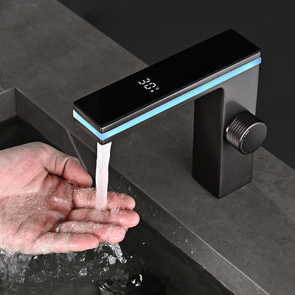LED Smart Brass Basin Faucet – Deck-Mounted Hot & Cold Water Tap with Digital Display for Modern Bathrooms