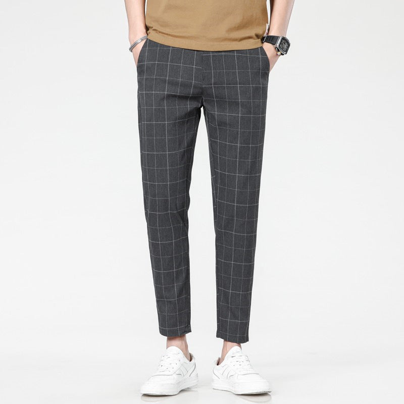 Men’s Slim Fit Plaid Stripe Sweatpants – Mid Waist Trousers for Stylish Summer Workwear and Comfortable Daily Street Fashion