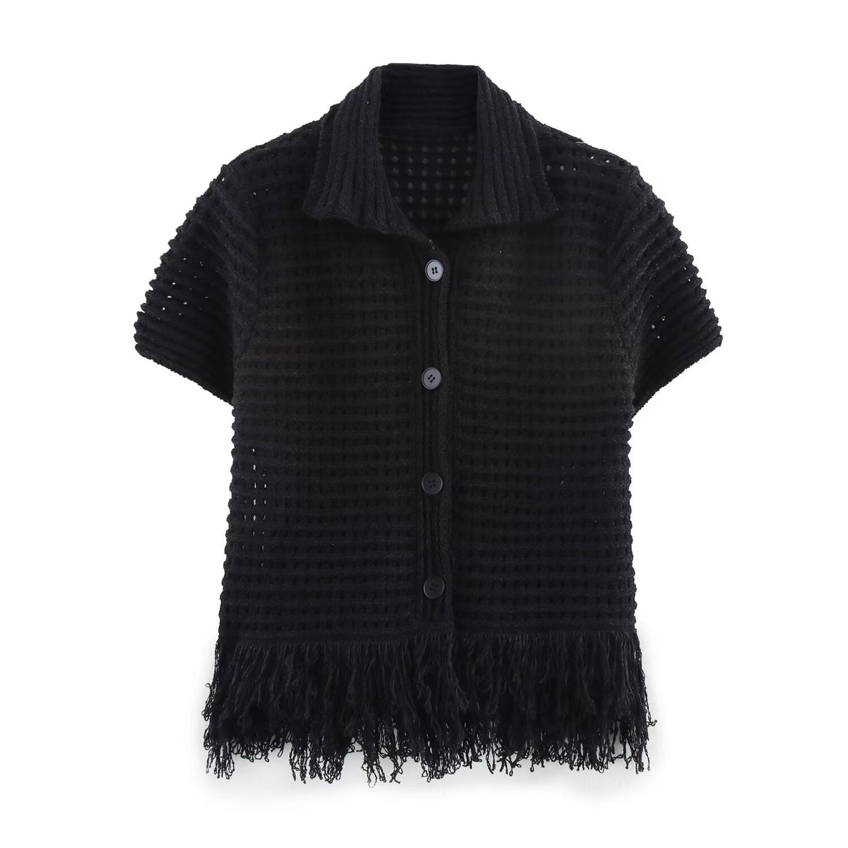 Knitted Tassel Two-Piece Set – Elegant Turndown Collar Top & Elastic Mini Skirt for Fall/Winter