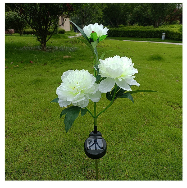 Solar Peony Flower Garden Lights – 3-Head LED Waterproof Outdoor Pathway Landscape Lamps