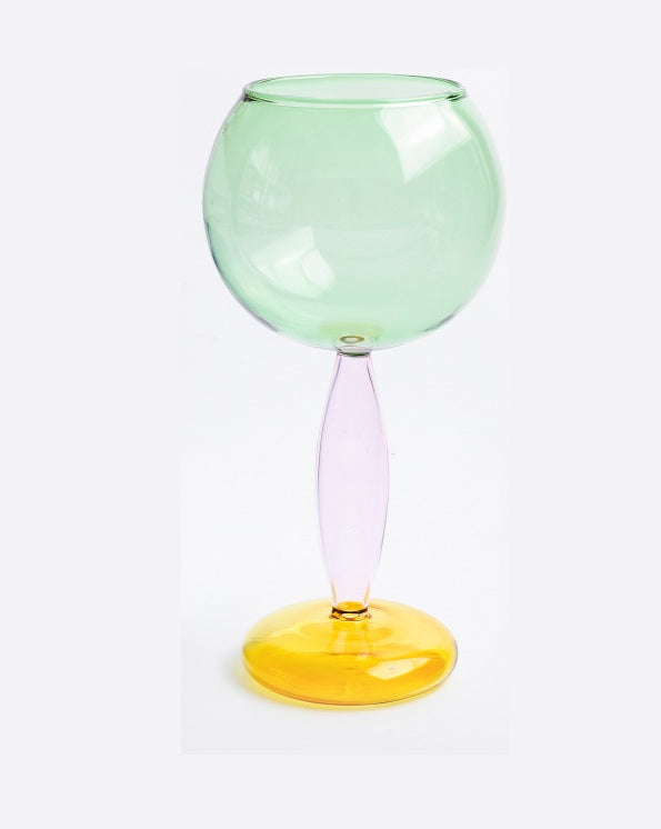 Color-Block Glass Cups – High Borosilicate Spherical Drinkware for Wine, Tea & Cold Beverages