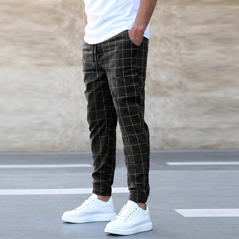 Men’s Slim Fit Plaid Stripe Sweatpants – Mid Waist Trousers for Stylish Summer Workwear and Comfortable Daily Street Fashion