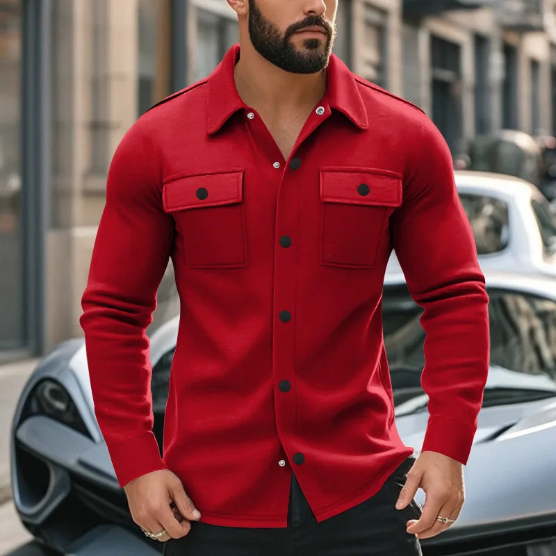 Men’s Fleece Lapel Jacket – Single-Breasted Outerwear with Pockets, Casual European Style for Autumn & Winter