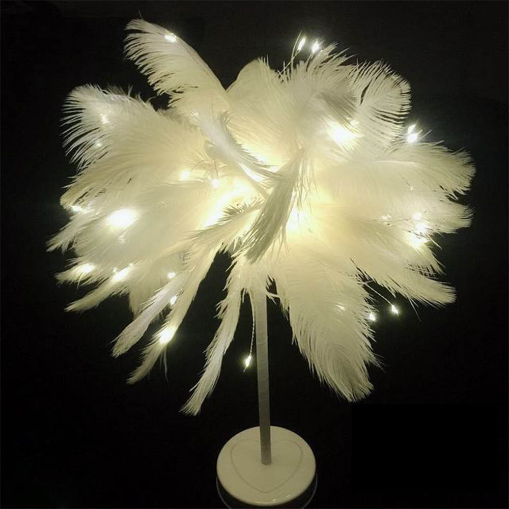 DIY Feather Table Lamp – Remote Control USB/AA Powered Warm Light Lamp for Wedding, Bedroom & Romantic Home Decor