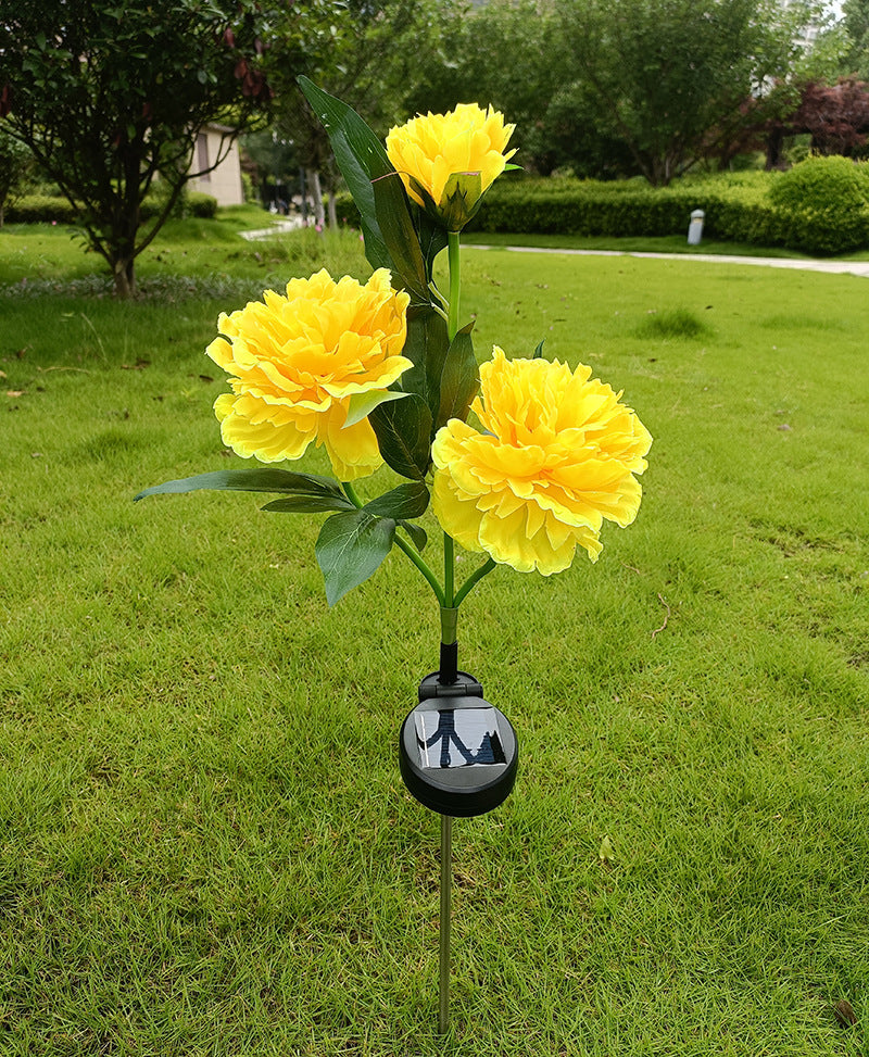 Solar Peony Flower Garden Lights – 3-Head LED Waterproof Outdoor Pathway Landscape Lamps