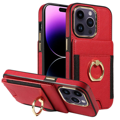iPhone 15 Plus Wallet Case – RFID Protection, Card Holder, 360° Kickstand, and Shockproof Premium Black Design