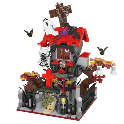 Halloween Decorative Cabin Building Block Model – ABS Creative Home Decor Toy, Spooky Block Set Gift for Kids and Families