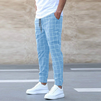 Men’s Slim Fit Plaid Stripe Sweatpants – Mid Waist Trousers for Stylish Summer Workwear and Comfortable Daily Street Fashion
