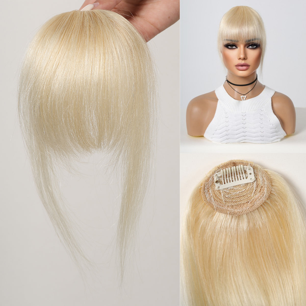 Clip-On Human Hair Bangs – Natural Black Wispy Fringe Air Bangs for Women’s Daily Hairstyling, Easy to Apply Non-Slip Hair Extensions