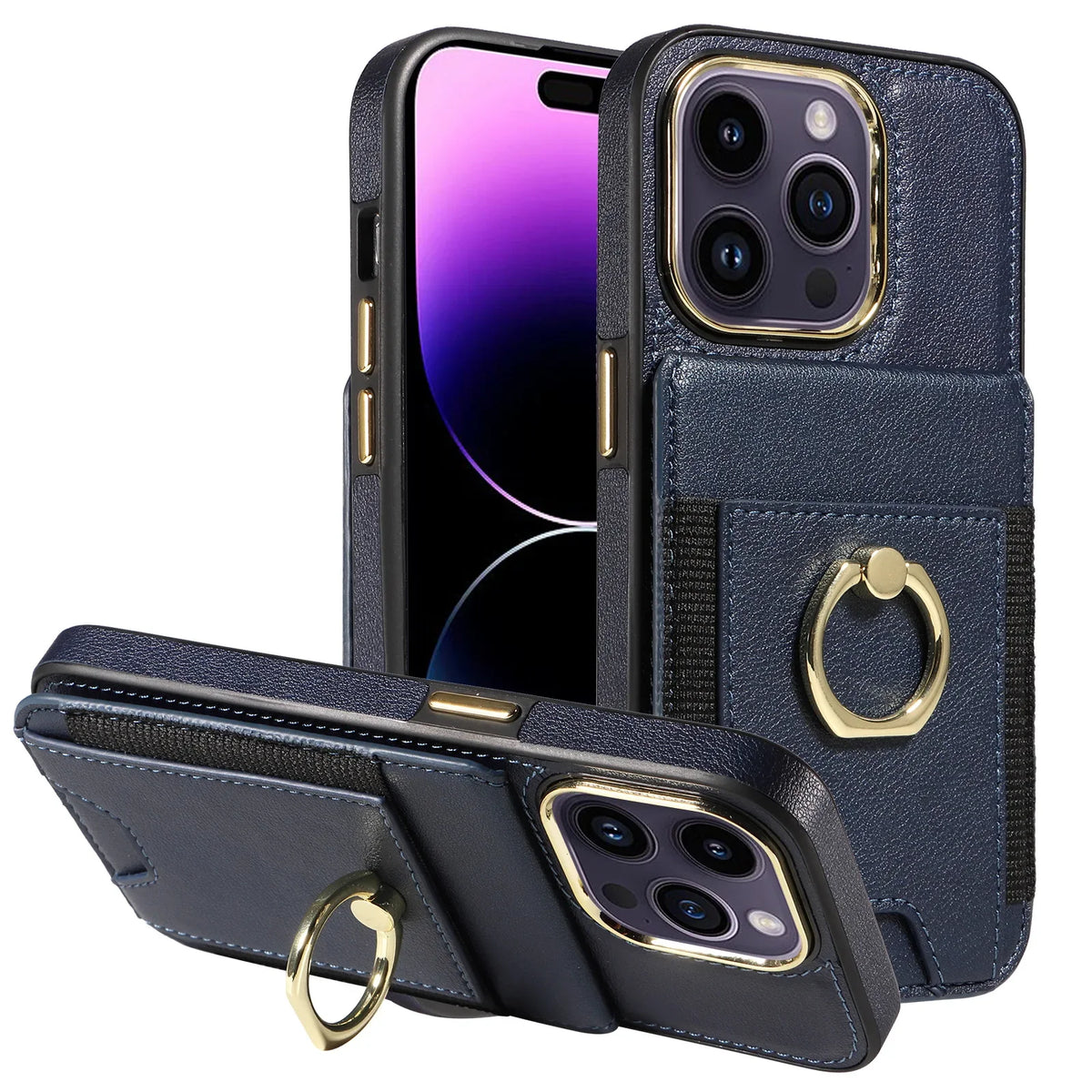 iPhone 15 Plus Wallet Case – RFID Protection, Card Holder, 360° Kickstand, and Shockproof Premium Black Design