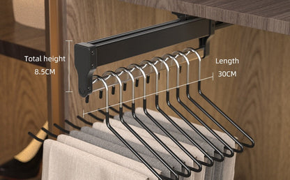 Top-Mount Pull-Out Wardrobe Hanger Rail – Extendable Adjustable Closet Rod for Hanging Clothes, Trouser Organization, Maximizing Wardrobe Space Neatly and Efficiently