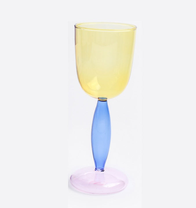 Color-Block Glass Cups – High Borosilicate Spherical Drinkware for Wine, Tea & Cold Beverages