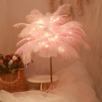 DIY Feather Table Lamp – Remote Control USB/AA Powered Warm Light Lamp for Wedding, Bedroom & Romantic Home Decor