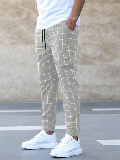 Men’s Slim Fit Plaid Stripe Sweatpants – Mid Waist Trousers for Stylish Summer Workwear and Comfortable Daily Street Fashion