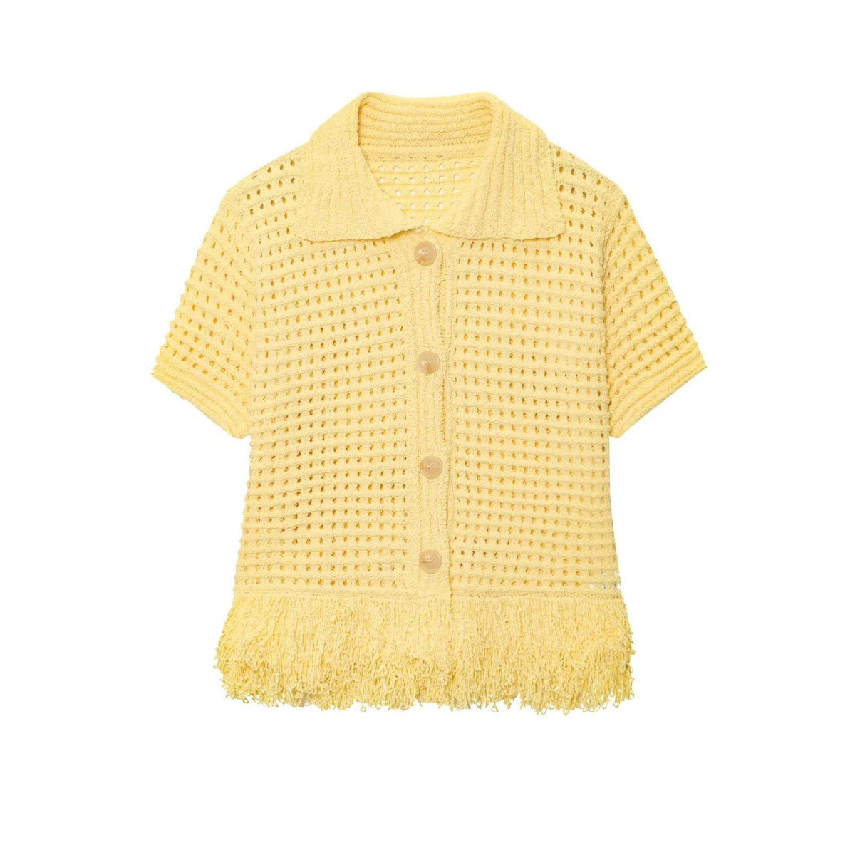 Knitted Tassel Two-Piece Set – Elegant Turndown Collar Top & Elastic Mini Skirt for Fall/Winter