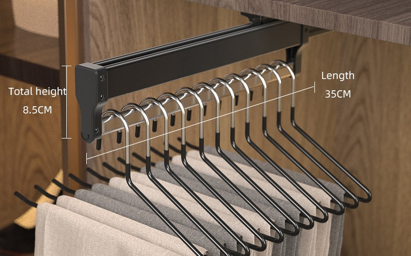 Top-Mount Pull-Out Wardrobe Hanger Rail – Extendable Adjustable Closet Rod for Hanging Clothes, Trouser Organization, Maximizing Wardrobe Space Neatly and Efficiently