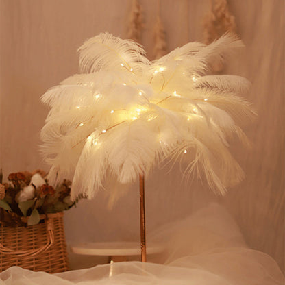 DIY Feather Table Lamp – Remote Control USB/AA Powered Warm Light Lamp for Wedding, Bedroom & Romantic Home Decor
