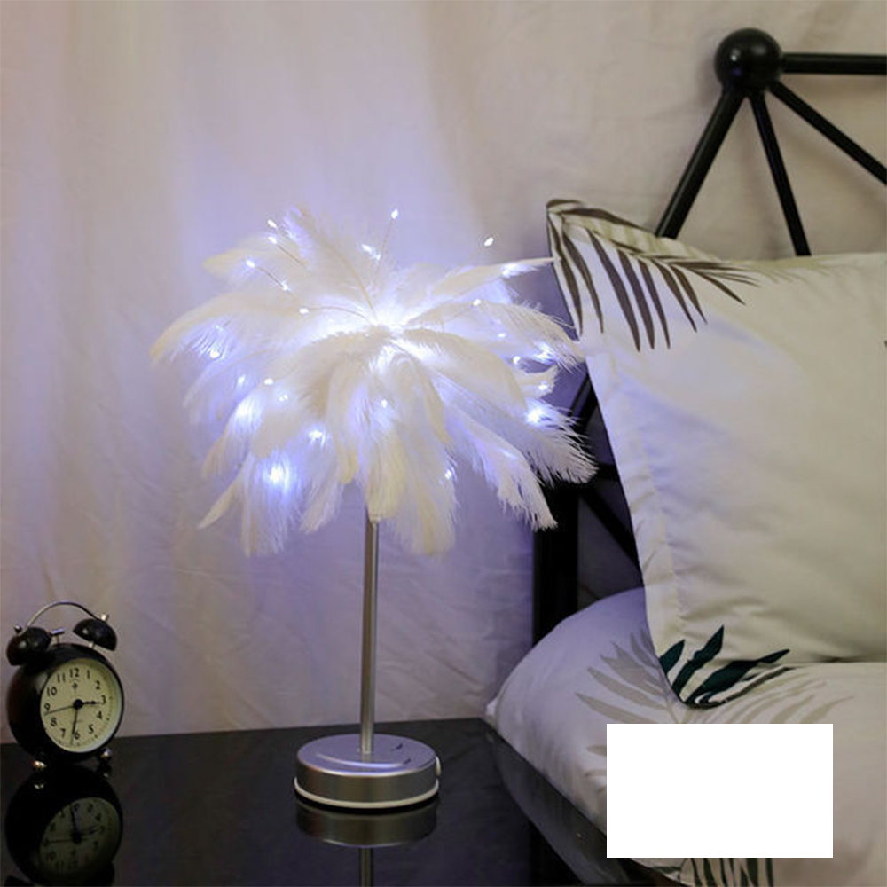 DIY Feather Table Lamp – Remote Control USB/AA Powered Warm Light Lamp for Wedding, Bedroom & Romantic Home Decor