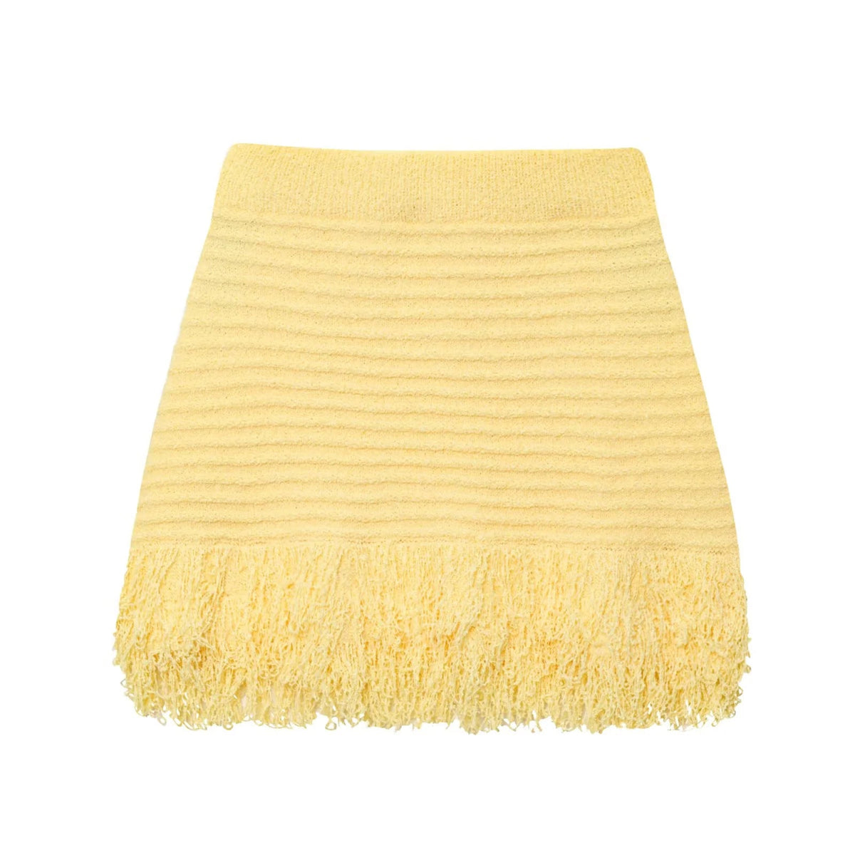 Knitted Tassel Two-Piece Set – Elegant Turndown Collar Top & Elastic Mini Skirt for Fall/Winter