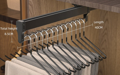 Top-Mount Pull-Out Wardrobe Hanger Rail – Extendable Adjustable Closet Rod for Hanging Clothes, Trouser Organization, Maximizing Wardrobe Space Neatly and Efficiently