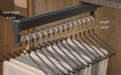Top-Mount Pull-Out Wardrobe Hanger Rail – Extendable Adjustable Closet Rod for Hanging Clothes, Trouser Organization, Maximizing Wardrobe Space Neatly and Efficiently