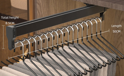 Top-Mount Pull-Out Wardrobe Hanger Rail – Extendable Adjustable Closet Rod for Hanging Clothes, Trouser Organization, Maximizing Wardrobe Space Neatly and Efficiently
