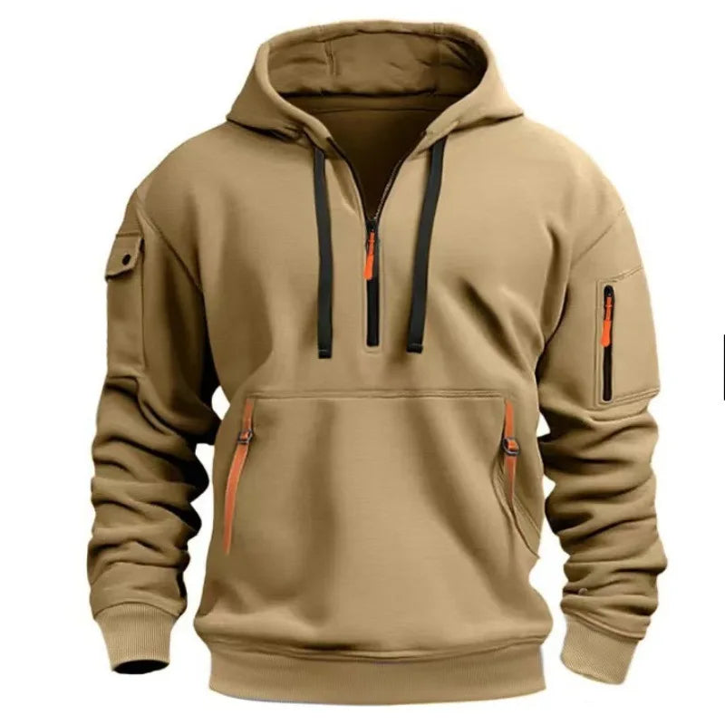 Men’s Half-Zip Hoodie – Multi-Pocket Pullover Sweatshirt for Sports, Travel & Casual Everyday Comfort