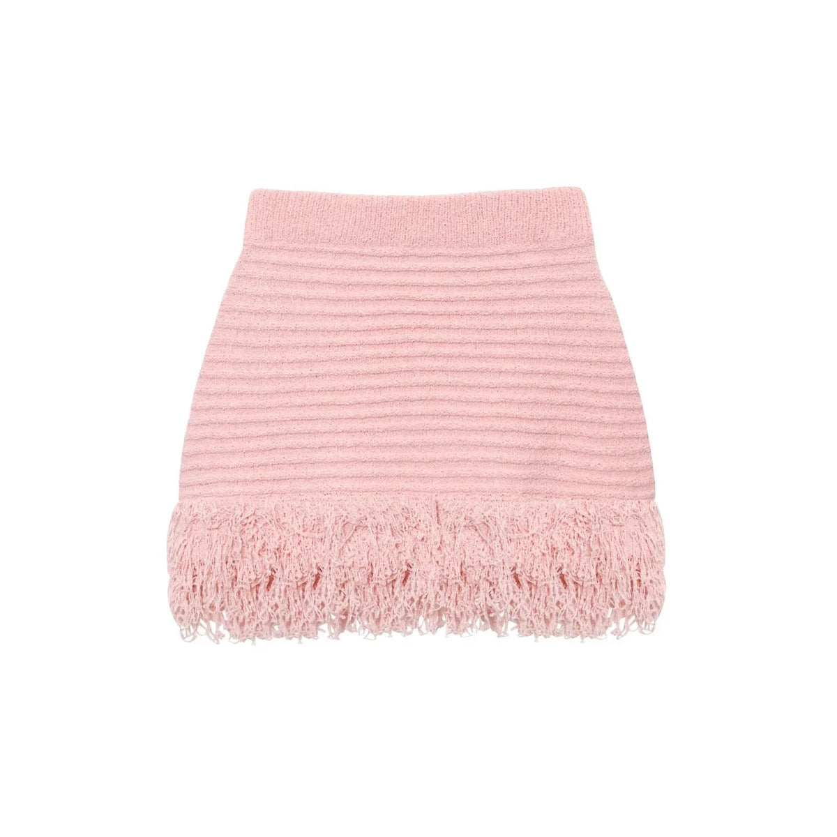 Knitted Tassel Two-Piece Set – Elegant Turndown Collar Top & Elastic Mini Skirt for Fall/Winter