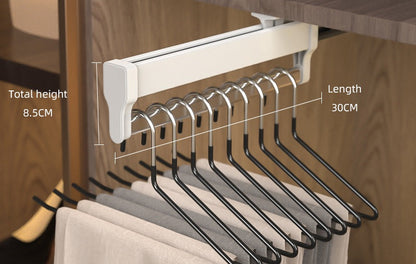 Top-Mount Pull-Out Wardrobe Hanger Rail – Extendable Adjustable Closet Rod for Hanging Clothes, Trouser Organization, Maximizing Wardrobe Space Neatly and Efficiently