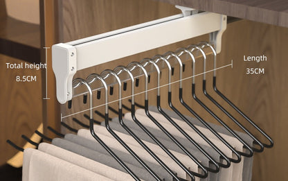 Top-Mount Pull-Out Wardrobe Hanger Rail – Extendable Adjustable Closet Rod for Hanging Clothes, Trouser Organization, Maximizing Wardrobe Space Neatly and Efficiently