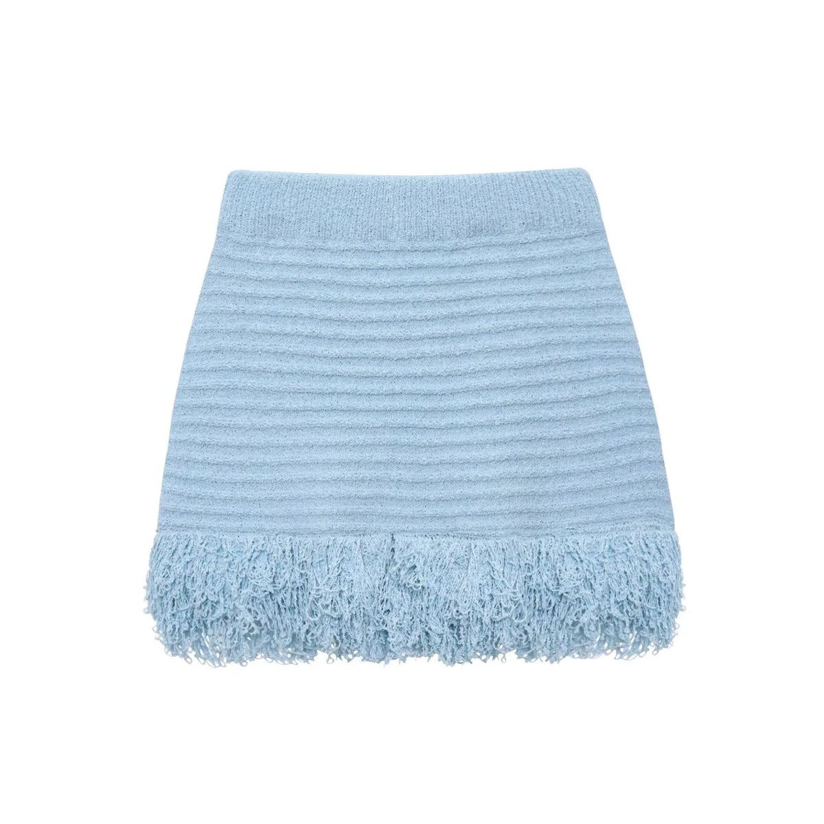 Knitted Tassel Two-Piece Set – Elegant Turndown Collar Top & Elastic Mini Skirt for Fall/Winter
