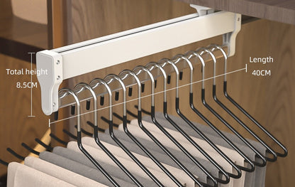 Top-Mount Pull-Out Wardrobe Hanger Rail – Extendable Adjustable Closet Rod for Hanging Clothes, Trouser Organization, Maximizing Wardrobe Space Neatly and Efficiently
