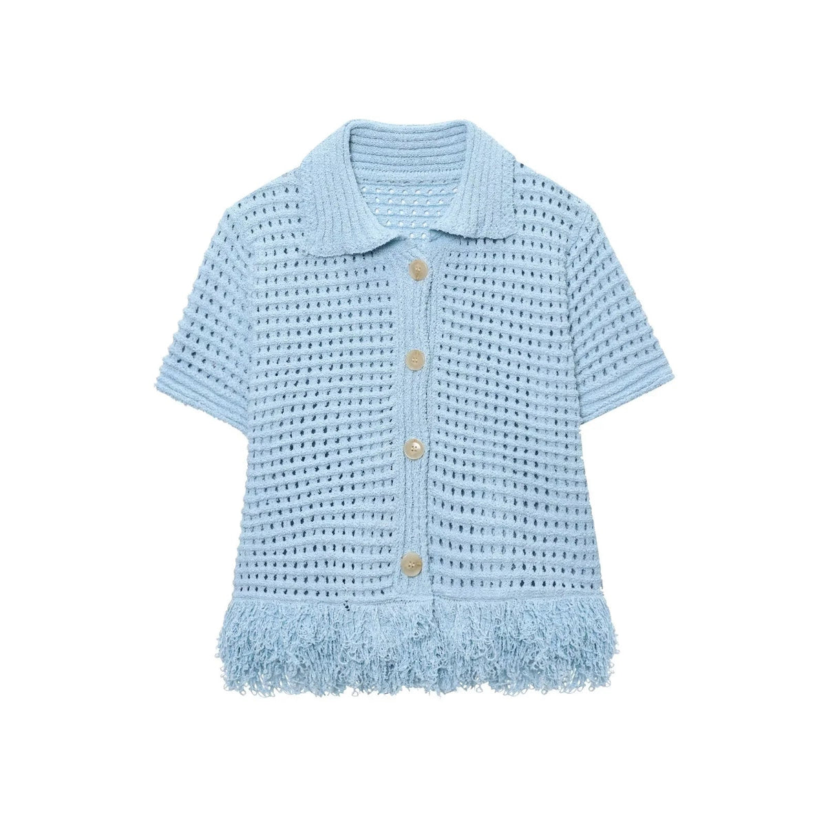 Knitted Tassel Two-Piece Set – Elegant Turndown Collar Top & Elastic Mini Skirt for Fall/Winter