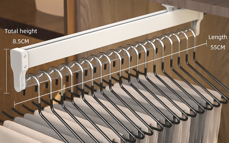 Top-Mount Pull-Out Wardrobe Hanger Rail – Extendable Adjustable Closet Rod for Hanging Clothes, Trouser Organization, Maximizing Wardrobe Space Neatly and Efficiently