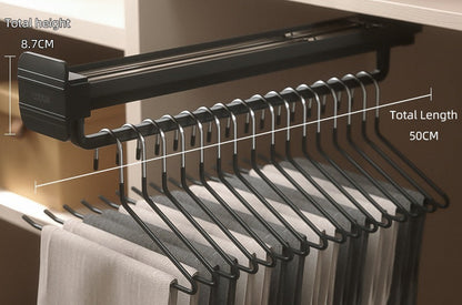 Top-Mount Pull-Out Wardrobe Hanger Rail – Extendable Adjustable Closet Rod for Hanging Clothes, Trouser Organization, Maximizing Wardrobe Space Neatly and Efficiently