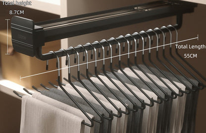 Top-Mount Pull-Out Wardrobe Hanger Rail – Extendable Adjustable Closet Rod for Hanging Clothes, Trouser Organization, Maximizing Wardrobe Space Neatly and Efficiently