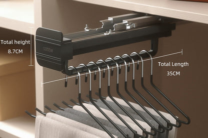Top-Mount Pull-Out Wardrobe Hanger Rail – Extendable Adjustable Closet Rod for Hanging Clothes, Trouser Organization, Maximizing Wardrobe Space Neatly and Efficiently