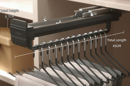 Top-Mount Pull-Out Wardrobe Hanger Rail – Extendable Adjustable Closet Rod for Hanging Clothes, Trouser Organization, Maximizing Wardrobe Space Neatly and Efficiently