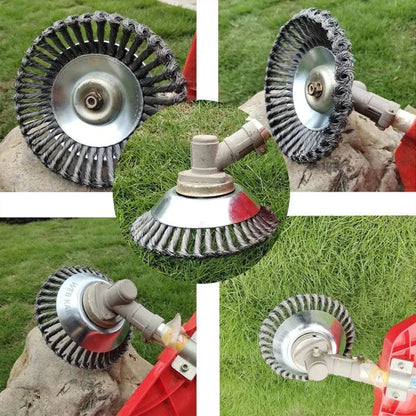 Heavy-Duty Mower Wire Weeding Wheel – Universal Lawn Mower Accessory with 6" and 8" Twisted Wire Heads for Fast, Efficient Garden Cleaning
