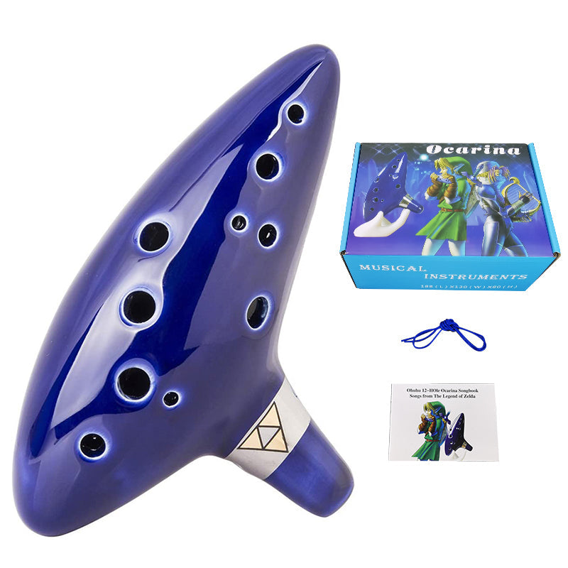 Alto C Ocarina Flute – 12-Hole Professional Folk Music Instrument with Songbook, Display Stand, and Protective Carry Bag