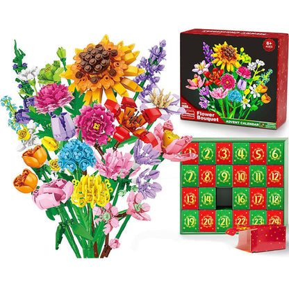 Christmas Countdown Bouquet Building Blocks – 24-Day Advent Calendar Surprise Blind Box DIY Gift Set for Kids and Adults Holiday Celebration